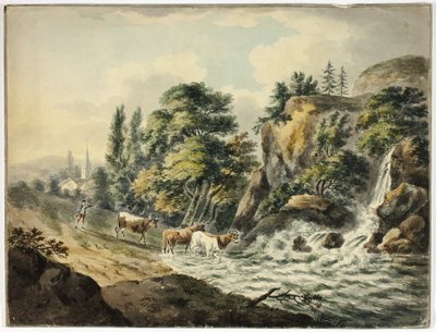 Kuflokk drevet til elven av Unknown artist