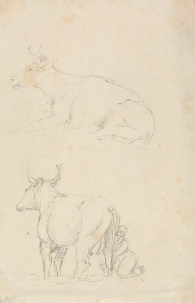 Kyr og melkepike av Unknown artist