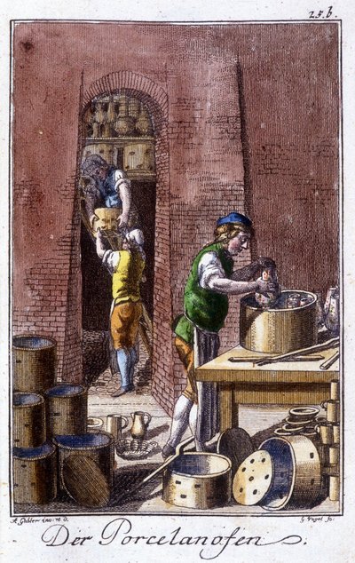 Håndverk: porselensmakeren i verkstedet hans. I "" Omfattende beskrivelse av kunst og håndverk og verksteder for ungdom"" av Johan Peter Vue. Ed. Nürnberg, Weigel og Schneider av Unknown artist