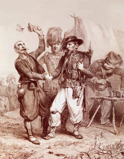 Krimkrigen (1853-1856): allegori om alliansen mellom Frankrike, kongeriket Sardinia og England mot Russland. 1854 av Unknown artist