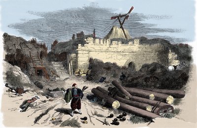 Crimee War (1853-1856): Claude Chappes telegraf til Malakoff - Gravering av Unknown artist
