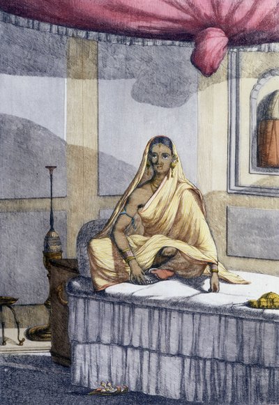 Kultur, sivilisasjon og indisk samfunn: «Utmerkelseskvinne» eller kvinne av høyere kaste. Gravering fra 1808. av Unknown artist