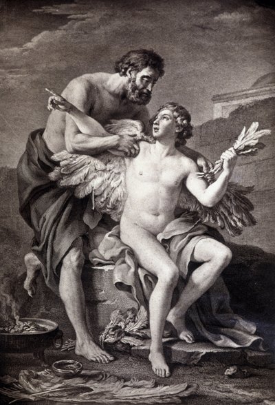 Daedalus og Ikaros. 1800-talls gravering. av Unknown artist