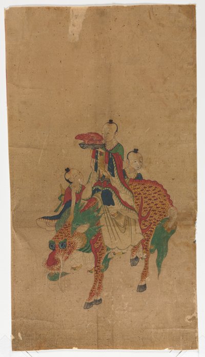Daoist Immortal på en Qilin og to ledsagere av Unknown artist