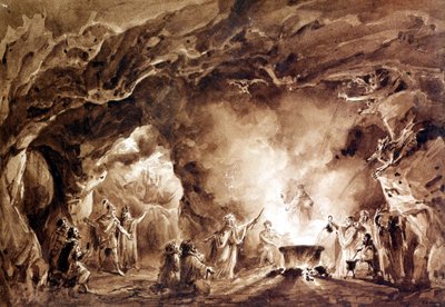 Dekor for operaen "" Macbeth"" komponert av Giuseppe Verdi (1813 - 1901). Aquatinte brukt til omslaget til den første utgaven av 1847. av Unknown artist