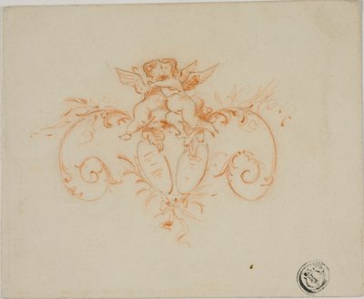 Dekorative ruller med to Amoretti av Unknown artist
