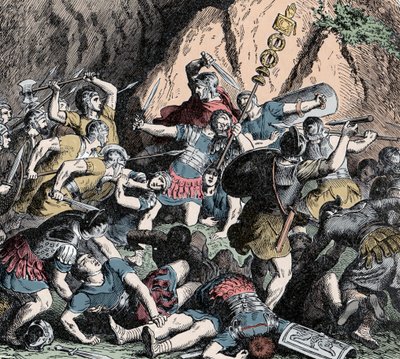 Fabians nederlag - Andre puniske krig (218-201 f.Kr.): nederlaget til den fabianske hæren og strategien for åger til Fabius Maximus (Quintus Fabius Maximus Verrucosus, kjent som Cunctator (timeren) eller Ovicula, ca. 275-203 f.Kr. ), mot plyndring av ar av Unknown artist