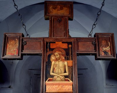 Deploration (Deponering) Anonymt tremaleri på baksiden av et kors. Varazze fra 1400-tallet, Cappella del Castello Invrea Italia av Unknown artist