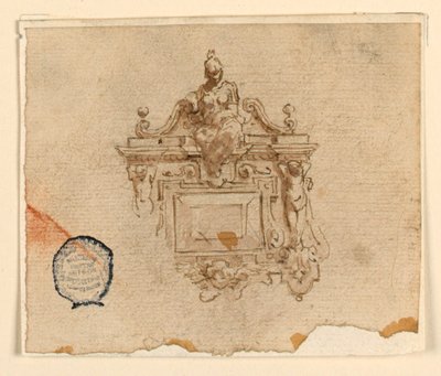Design for anheng med kvinne i hjelm av Unknown artist