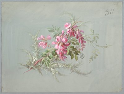 Design for tapet og tekstil: Blomster og fugler av Unknown artist