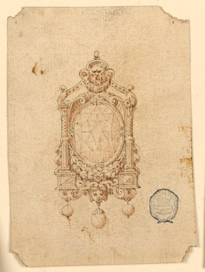 Design for en brosje med oval diamant av Unknown artist