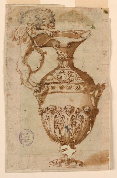 Design for en ær med håndtak i form av en løve av Unknown artist