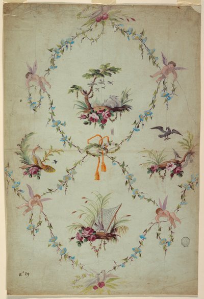 Design for en silkebrokade av Unknown artist
