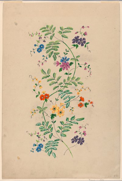 Design for en vertikal Rinceau for et vevd stoff av Unknown artist