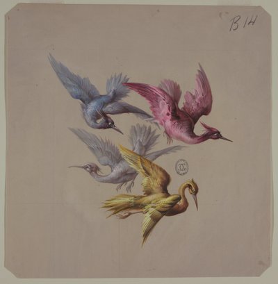 Design for tapet og tekstiler: Fugler av Unknown artist