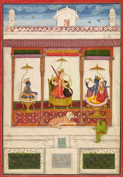 Devi med Krishna og Vishnu i et palass av Unknown artist