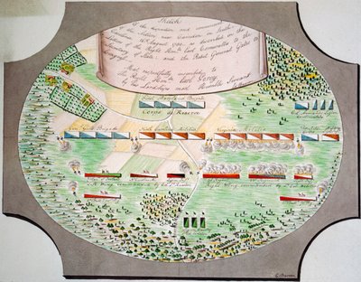 Diagram over slaglinjene i slaget ved Camden, South Carolina, 16. august av Unknown artist