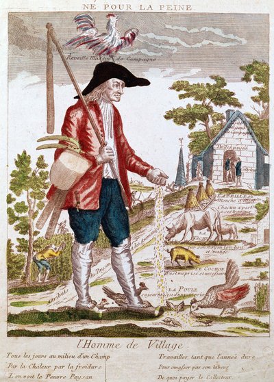 Do not for trouble. The village man. Every day in the middle of a field, by the heat, by the cold, one sees the poor peasant working as long as the year lasts to collect by his labour enough to pay the collector. Cartoon on the living conditions of pre-rev av Unknown artist