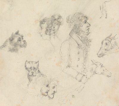 Hunder, mennesker og hester av Unknown artist