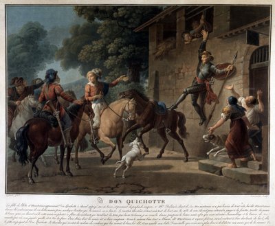 Don Quijote rir på spydet sitt. av Unknown artist