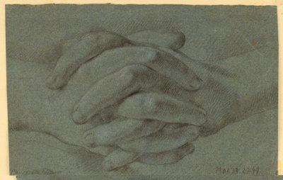 Tegning: En studie av foldede hender av Unknown artist