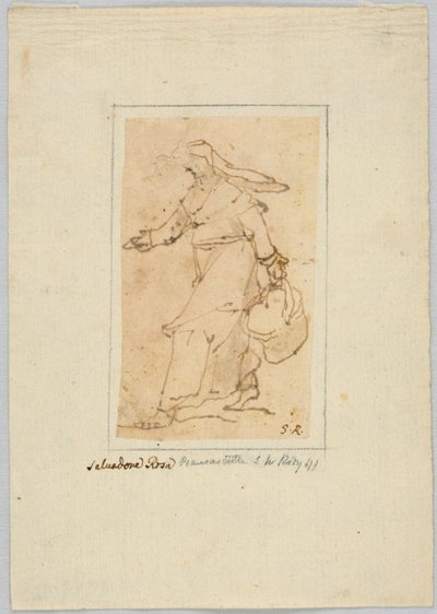 Drawing: Sketch of a woman walking and carrying a basket   1257454   no       norwegian Successfully Translated  Original: Klederdracht van Bunschoten in Utrecht, 1857 Provincie Utrecht. Bunschooten / XXI (title on object) Translat: Klederdracht van Bunsch av Unknown artist