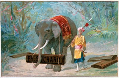 Elephant and Cornac, reklame for «Suchard», v. 1895 av Unknown artist