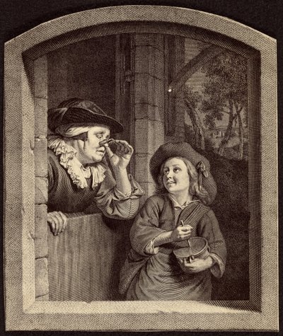 [Gravering av gammel kvinne og gutt] av Unknown artist