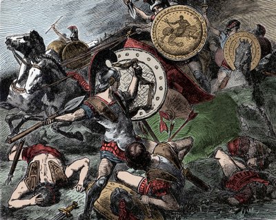 Epaminondas redder Pelopidas - Antikkens Hellas: Epaminondas (418-362 f.Kr.) redder Pelopidas (420-364 f.Kr.) under Korintkrigen (395-387 f.Kr.) av Unknown artist