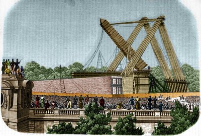 Oppføring av obelisken til Louqsor (Luxor) på Place de la Concorde. Paris, 25. oktober 1836. av Unknown artist