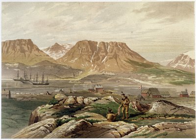 Eskimoer og bosetting - i "The shores of the polar sea, an Arctic expedition narration"", av Dr. Edward Moos, Marcus Nard & Co, London av Unknown artist