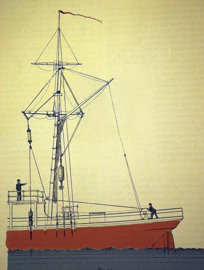 Expedition Voeringen, første norske ekspedisjoner i Nord-Atlanteren rundt 1876-1878. Utsikt over trinsesystemet for å undersøke marine dybder. 1878 ca. av Unknown artist