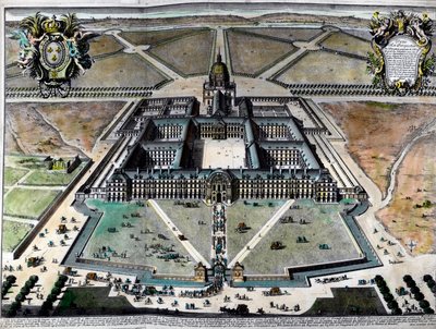 Utvendig utsikt over hotel des Invalides i Paris på 1700-tallet. Gravering fra 1700-tallet. Privat samling. av Unknown artist