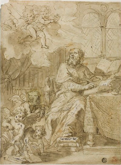 Kirkens far skriver i sitt studium av Unknown artist