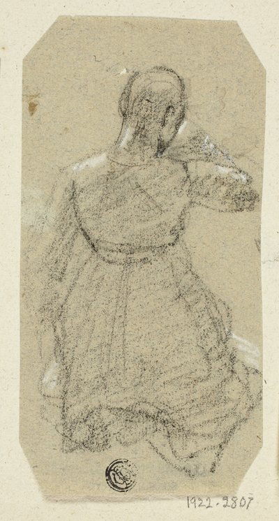 Knelende kvinnefigur, sett bakfra av Unknown artist