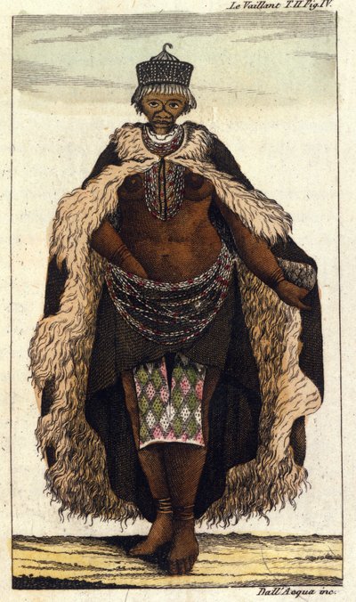 Kvinnelig medlem av den sørafrikanske stammen Hottentots, gravering av 1820. av Unknown artist