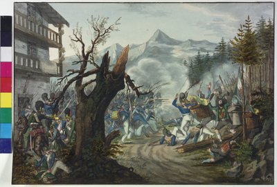 Kamp mellom bayerske soldater og tyrolske bønder av Unknown artist