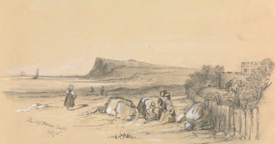Figurer på en strand med Walmer Castle i det fjerne av Unknown artist