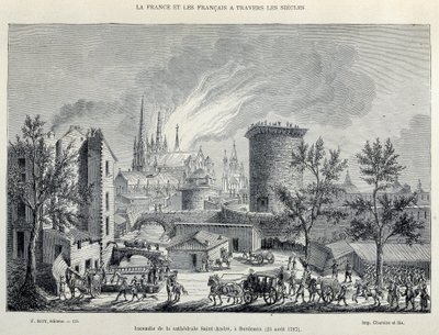 Brann i Cathedrale St André, Bordeaux, 25. august av Unknown artist