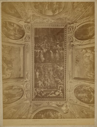 Firenze - Palazzo Vecchio. Clemens VII-hallen, kroningen av keiser Karl V. av Unknown artist