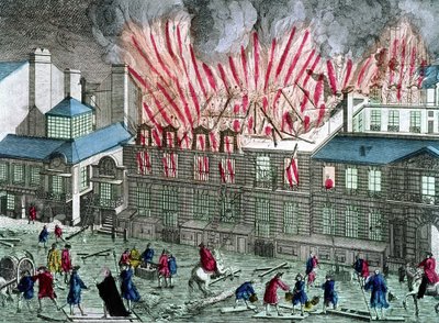 Første brann i Opera du Palais Royal 6. april av Unknown artist