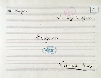 Første side med partiture for cello i Le nozze di Figaro, opera av Mozart (1800-tallet) av Unknown artist