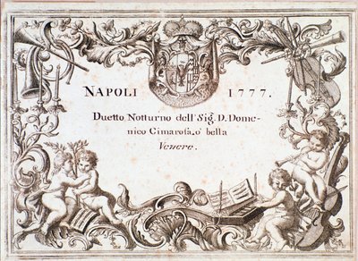 Første side av partituret til O bella venere, i Armida imaginaria av Domenico Cimarosa, ca. 1777 av Unknown artist