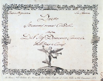 Første side av partituret til Svenami nå grusomt, i Gli Orazi e i Curiazi av Domenico Cimarosa, ca. 1798 av Unknown artist