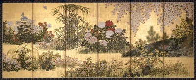 Blomster og sommerfugler (blekk, farge og bladgull på papir) av Unknown artist