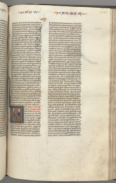 Fol. 357r, Obadja, historiisert initial V, Obadja og en jøde i diskusjon av Unknown artist