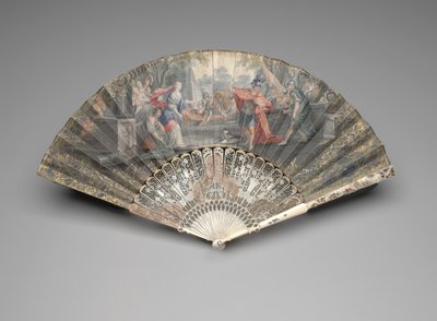 Sammenleggbar vifte med Jefta som møter datteren sin, ca. 1740-50-tallet av Unknown artist