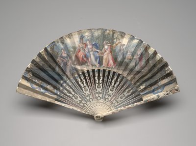 Sammenleggbar vifte med et klassisk emne, muligens en allegori om ekteskap, ca. 1750-60-tallet (gouache på enkelt vellumblad, elfenben, forgylling, gouache og messing) av Unknown artist
