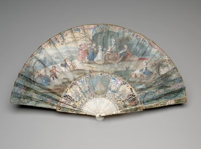 Sammenleggbar vifte med pastoral scene, ca. 1740-50-tallet av Unknown artist