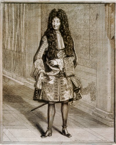 Fotportrett av kong Ludvig XIV, kjent som solkongen (1638-1715). 1700-talls gravering. Nasjonalbiblioteket i Madrid. av Unknown artist